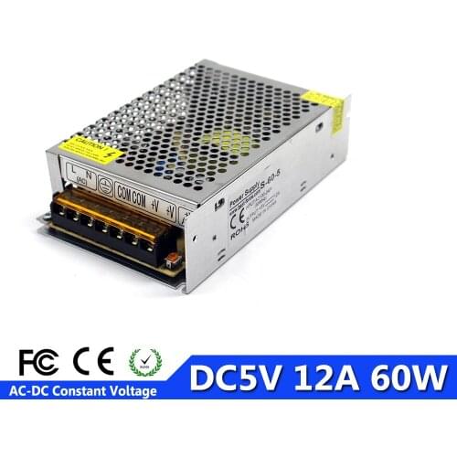 DC5V 12A 60W Switch Power Supply Transformer AC100V 220V to DC 5V SMPS for LED display monitor billboard industrial equipment