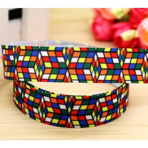 DHK 7/8'' 5yards magic cube printed grosgrain ribbon headwear hair bow diy party decoration OEM Wholesale 22mm C1171