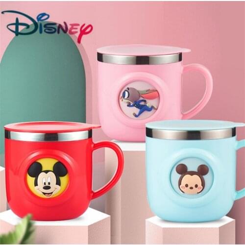 Disney Baby Kids Milk Cup Cartoon Creative Drink Water Cups Baby Training Learn Drinkware Juice Cup Stainless Steel Mugs