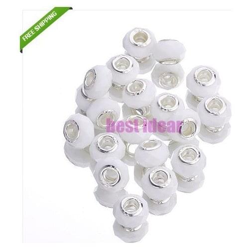 Porcelain White Faceted Round Glass Loose Spacer Beads Big Hole For European Bracelet Necklace 50pcs Free Shipping