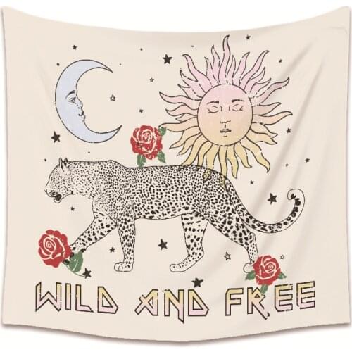 Moon sun wall hanging tapestry leopard rose wall carpet bedroom backdrop