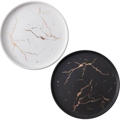 Nordic Style 8 Inch Marble Ceramic Dish Round Lunch Dinner Plate Porcelain Dessert Steak Pasta Salad Snack Cake Serving Tray