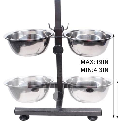 Pet Bowl With Stand Thick Stainless Steel With Adjustable Stand Two Dog Bowls Pet Feeding Supplies Cup Holder
