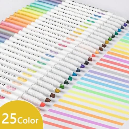 25 Colors Double Head Highlighter Cute Pen Set Mildliner Art Supplies Pastel Marker Pens Student School Office Stationery Mark