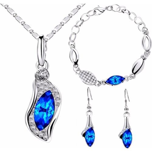 Hesiod Horse Eyes Tear Water Drop Jewelry Sets Silver Color Blue Austrian Crystal Pendant Necklace Wedding Jewelry Set