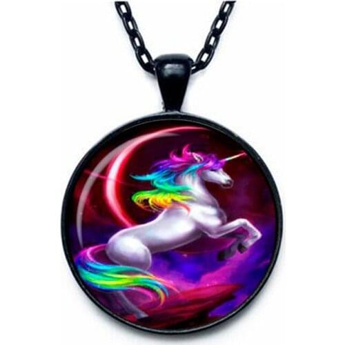 2021 Trend New Fashion Animal Jewelry Round Glass Pendant Unicorn Fancy Necklace Art Style Photo Gifts For Girl