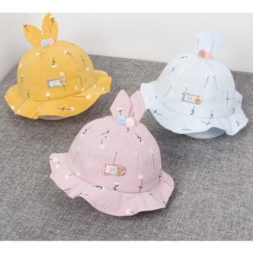 Cute Little Floral Baby Hat Summer Breathable Cotton Boys Girls Bucket Hat Solid Color Infant Toddler Sun Beach Cap