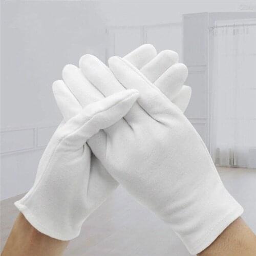 6Pairs White Coin Jewelry Silver Inspection Cotton Gloves Size S M L XL