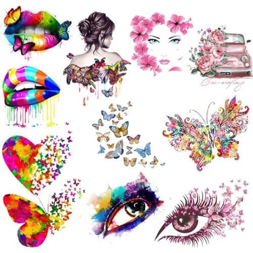 Sexy Lips Iron On Heat Vinyl Transfer For Clothes Appliques Pretty Butterfly Washable Transfer For Clothes Flower Car Transfer