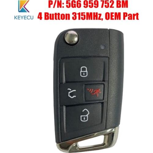 Keyecu 5G6959752BM OEM Smart Remote Key 4 Buttons 315Mhz for Volkswagen VW Prox Jetta 2020 5G6 959 752BM