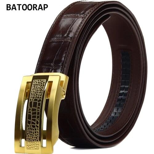 2021 Top High-end Business Crocodile Belly Belt Brand Designer Mens Belt Brown Luxury gold Stainless Steel Automatic Buckle