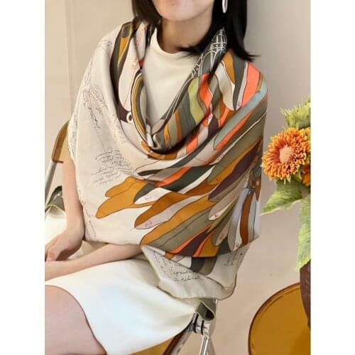 Horse Print Luxury 100% Silk Scarf Shawl Cape Foulard Square 135x135cm