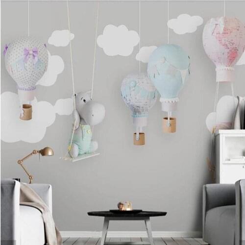 Hand Painting Carton Hot Air Balloon Wallpaper Mural 3D Photo Wall Murals for Kids Bedroom Wall Decor Wall Paper Rolls Custom