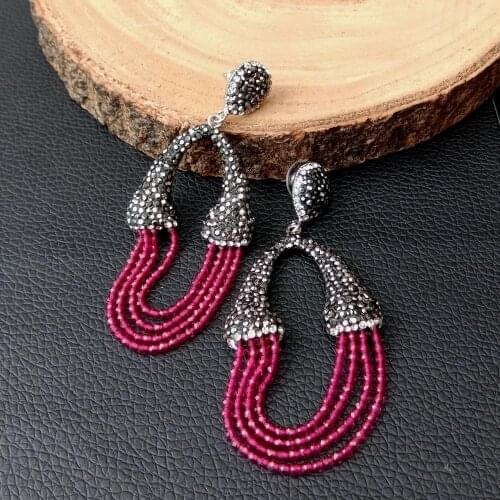 Natural red Garnet 2mm round Black Macarsite pave Stud Earrings for women Daily Wear