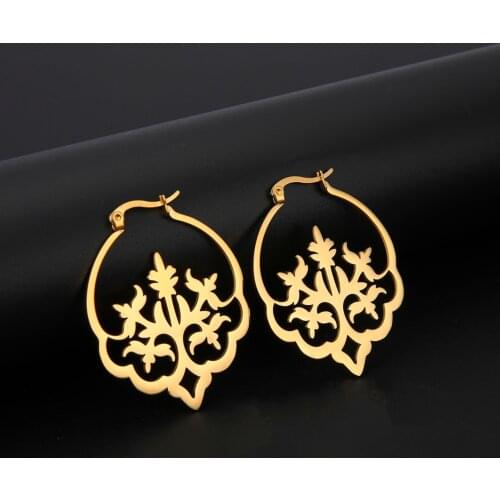 Teamer Statement Stainless Steel Earrings Vintage Life of Tree Jewelry for Women Girl Ethnic Big Hoop Earrings Gifts for Friend