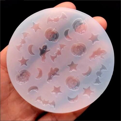 Assorted Halloween Silicone Mold Mini Pumpkin Ghost Bat Star Moon Kawaii Decoden Mold Tiny Soft Clear Mould Jewelry Making
