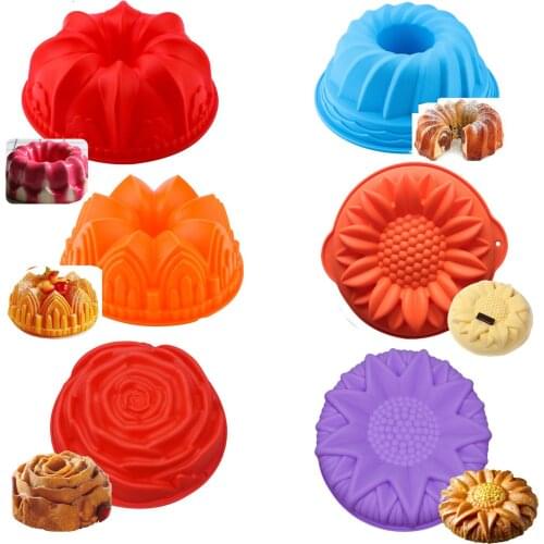 Big Silicone Cake Molds Flower Crown Shape Baking mold kitchen Tool 3D Bread Pastry Mold Pizza Pan DIY Birthday Wedding Party