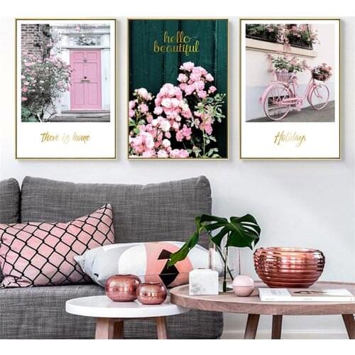 Nordic Simple Pink Girls Heart Secret Garden Wedding Room Living room Bedroom Flower Porch Decorative Painting Poster Mural