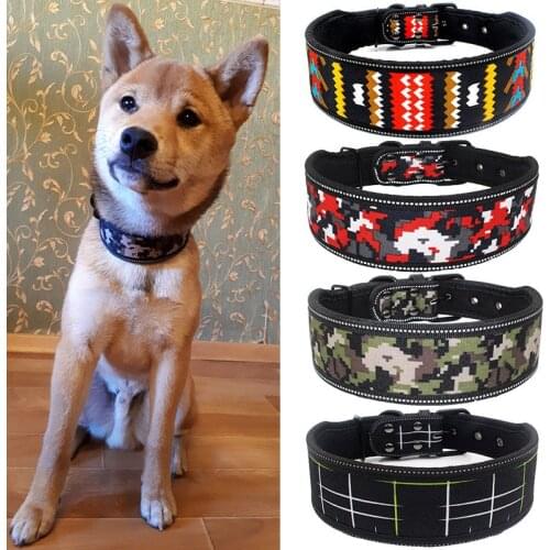Comfortable Foam Padded Wide Dog Collar Colorful Reflective Pet Dog Collars for Medium Large Dogs French Bulldog Accessories