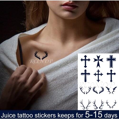 Waterproof Temporary Juice ink Tattoo Sticker Different Cross Designs Antlers Arrow Fruit Gel Long lasting Art for Men Women