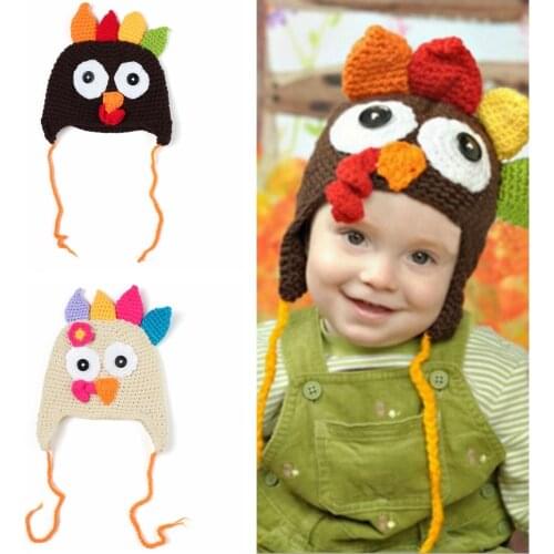 Yundfly Hot Baby Crochet Turkey Hat Newborn Thanksgiving Day Gift Toddler Handmade Knitting Turban Beanie Infant Hair Accessory