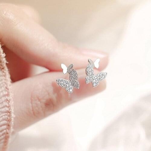 Fashion Cute Rhinestone Butterfly Stud Earrings for Women Girl Classic 2021 New Design Sweet Earrings Wedding Party Jewelry Gift