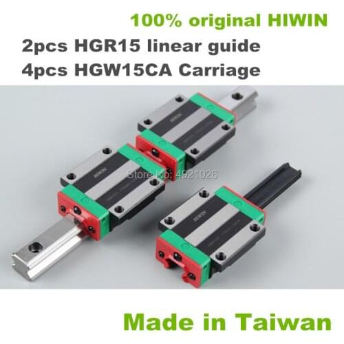 2pcs 100% original HIWIN linear guide rail HGR15 1100 1200 1500mm with 4 pcs HGW15CA linear block carriage for CNC parts