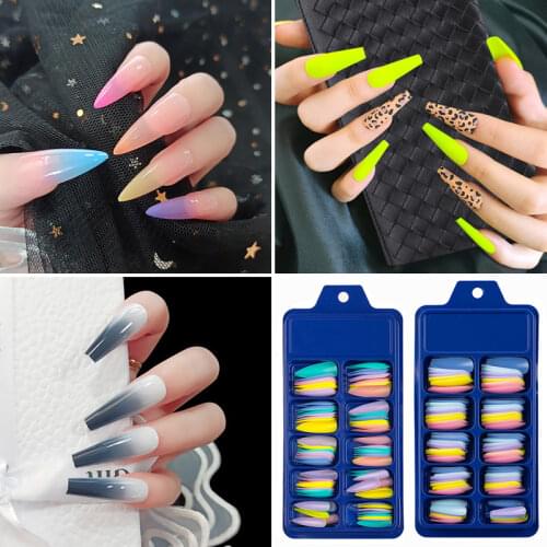 100PCS Mixed Colors Press On Nails Long Coffin Ballerina Fake Nails DIY Beauty Manicure False Nails Art Salon Extension Tools