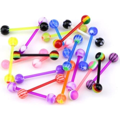 20pcs/set Colorful Glitter Tongue Piercing Ball Barbell Bar Tongue Ring Body Studs Piercing Jewelry Women Men Piercing