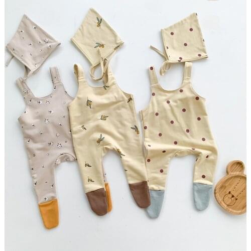 2021 Autumn Newborn Baby Clothing Infant Boys Floral Print Patchwork Romper Toddler Girls Casual Loose Jumpsuit Overall Leggings