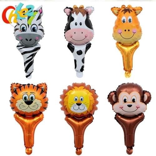 50pcs/lot Handheld Animal Head Foil Balloons Tiger Lion Inflatable Air Ballon Jungle birthday party decorations kids toys globos
