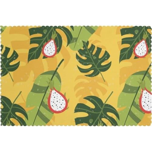 6 PCS Placemat Tropical Vintage Palm Leaves Fruits Fabric Table Mats Tableware Kitchen Tool Table Mats