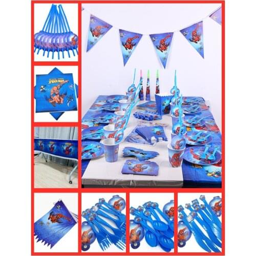 82pc/set Superhero Spiderman Party Supplies Decorations Kids Tablecloth Cups Plates Baby Birthday Favors Disposable Tablewares