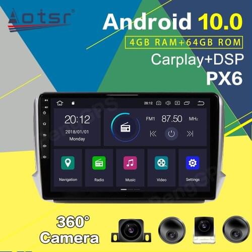 Andriod 10.0 64GB PX6 Car Radio GPS Navigation For Peugeot 2008 208 2011-2019 Multimedia DVD Player Auto Stereo Head Unit Audio