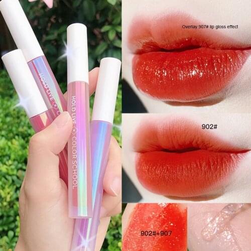 Velvet Matte Lipstick Gold Glitter Transparent Jelly Lip Gloss Tomato Color Red Lip Glaze Lasting Waterproof Lip Makeup TSLM1