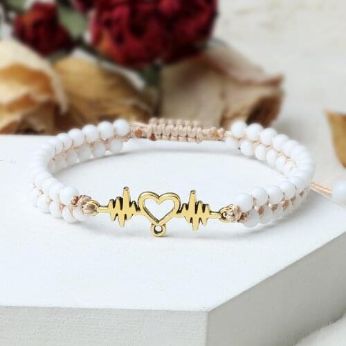 Charm Double Row of Knitting Mental Bracelet White Beads Gold Color Braid Bracelets Handmade Jewelry For Couple Gift Bangles New