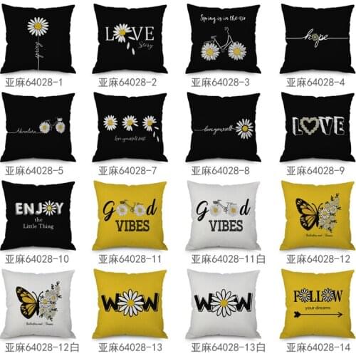 Nice Life Pillow Case Sunflowers Throw Pillow Cover White Black Yellow 18x18 Cushion Case For Sofa Couch Cotton Linen No Filler