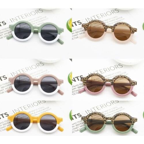 Toddler Kids Cute Leopard Round Sunglasses UV Protection Baby Girl Boy Cute Bear Shape Chirldren Outdoor Activities
