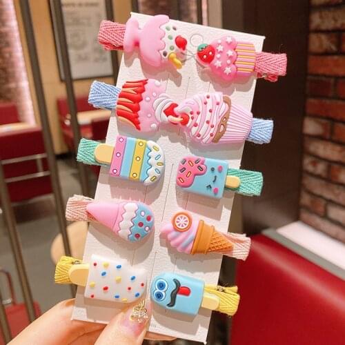 10PCS/Set New Cute Rainbow Children Barrettes Cartoon Fruit BB Hair Clip Girl Ice Cream Candy Hairpins for Kids Hair Accessories