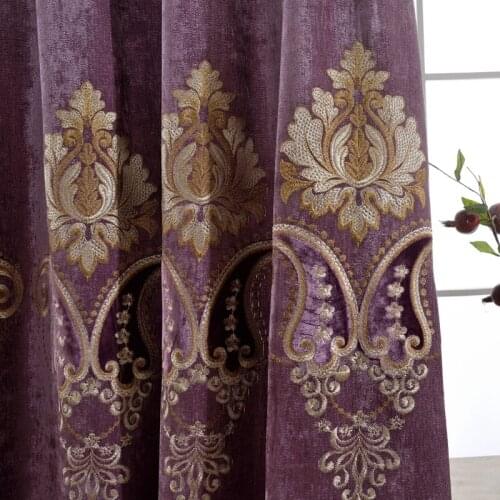 European Embroidered Blackout Purple Curtains for Living Room Customized Elegant Window Panels Tulle Drapes For Bedroom