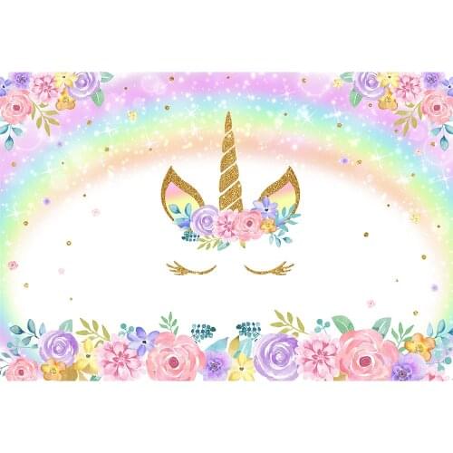 Unicorn Backdrop for Photography Rainbow Birthday Party Photo Background Newborn Baby Flower Backdrops Studio Supplies Props