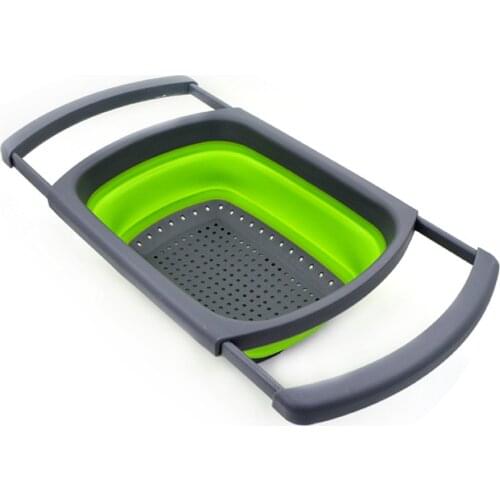 Hot Silicone Collapsible Over The Sink Retractable Colander with Handle Kitchen Folding Strainer Bowls Drain Water Filter Basket