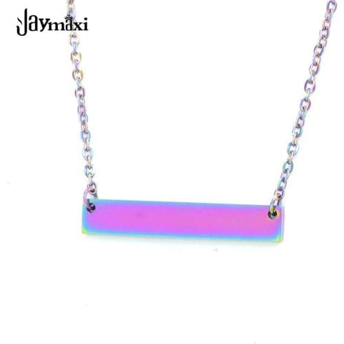 Jaymaxi 18inch Rainbow Strip Necklace Stainless Steel Pendant Clavicle Chain Bar Necklace High Quality Gift for Girls