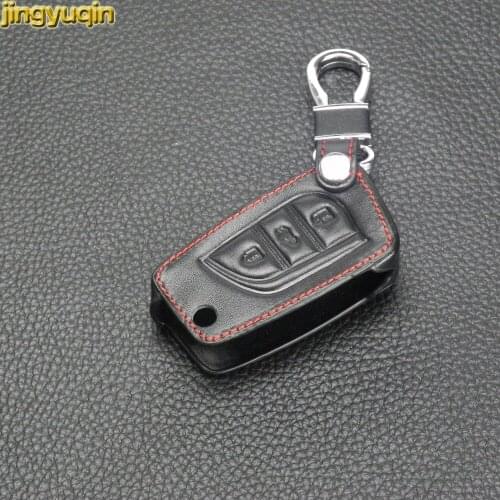 Jingyuqin For Toyota Camry Highlander Corolla Prado Reiz Crown 3 Buttons Leather Key Cover Case Car-Car Accessories