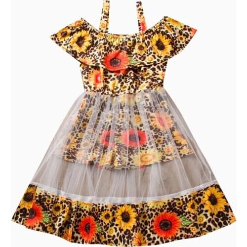 100% Cotton Suspender Jumpsuit Sunflower Fancy Mesh Dress Kids Clothes Girls 2 to 6 Years Spring Summer Wear Two Colors Fashion