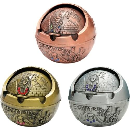 Creative Ashtray with Lid Cigar Cigarettes Ashtray Windproof Metal Ash Tray Home Desktop Decor