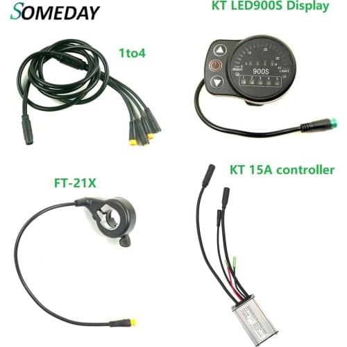 KT 36v 48v 15A controller with KT LED/LCD display FT-21X thumb throttle 1to 4 cable
