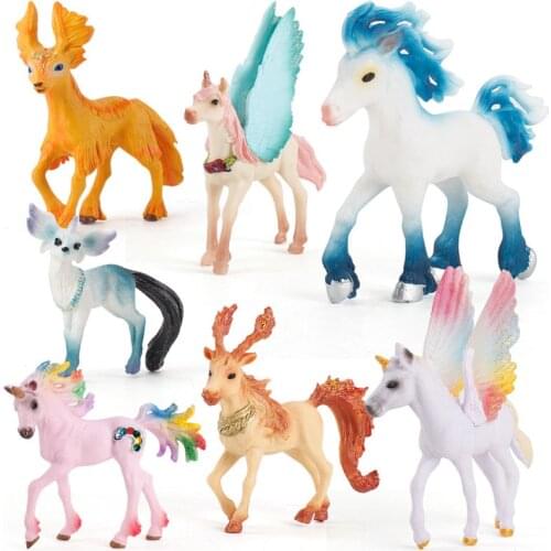 Simulation Fairy Tale Fly Horse Model Colorful Action Figures Mythical Rainbow Pegasus Animal Deer Sheep Figurines Toy Kid Gift
