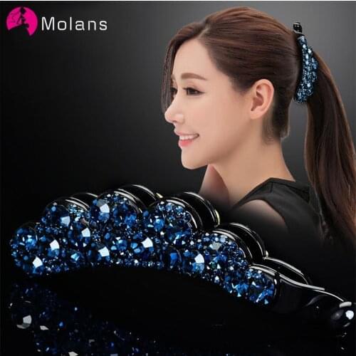 Molans 2020 Fashion Korean Drill Hairpins Floral Banana Clip Muti-color Crystal Ponytail Hairpin for Women Hair Accessories