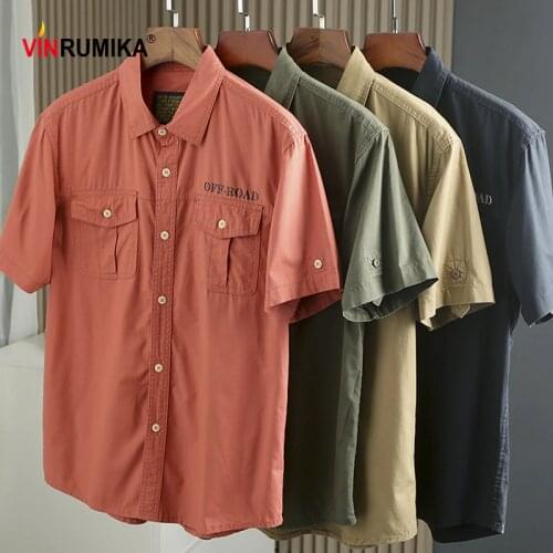 Big Size S-7XL Mens Summer 100% Pure Cotton Casual Style Short Sleeve Shirt Man Khaki Tops Army Green Black Blue Loose Shirts